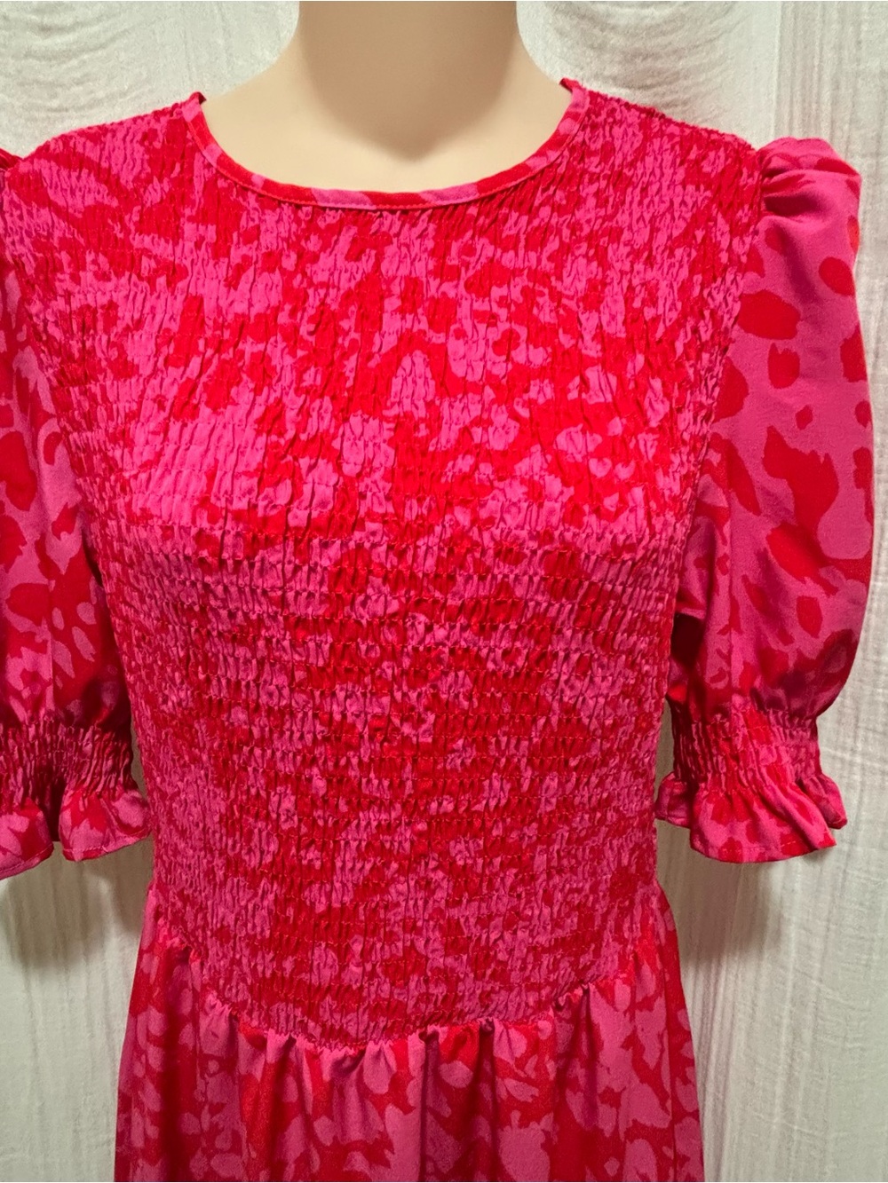 BTFBM Red and Pink Smocked Maxi Dress Size Large - Picture 2 of 5